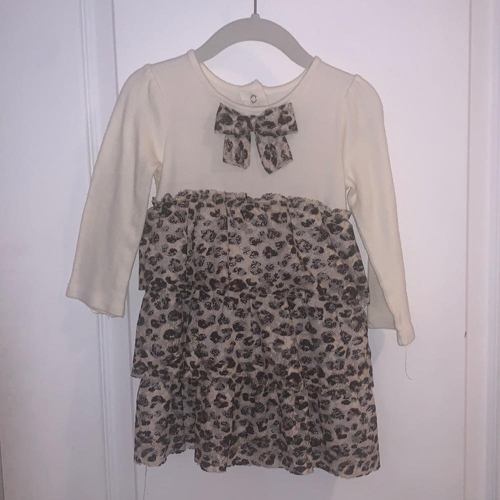 Long sleeve tan and leopard print dress 24 months